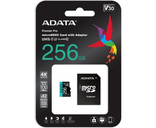 A-data ADATA 256GB Premier Pro MICROSDXC, R/W up to 100/80 MB/s, with Adapter