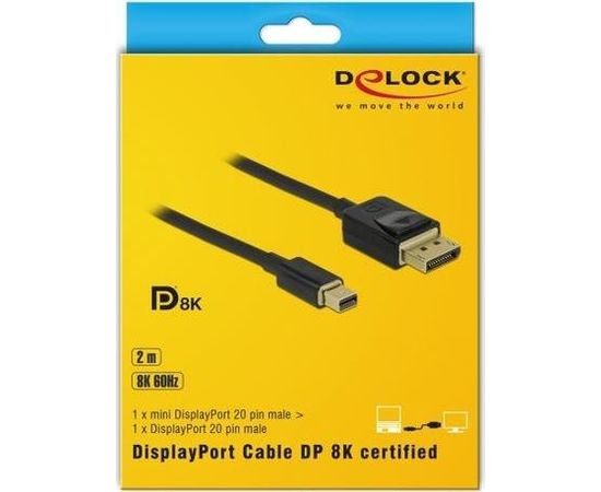 Delock cable Displayport (M) -> Displayport mini (M) v1.4 8K 2m black