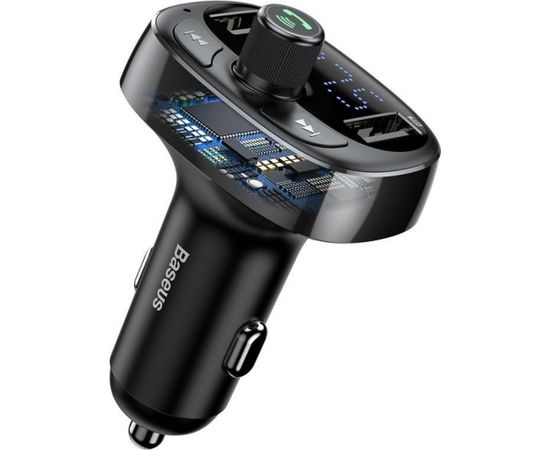 Baseus T-Typed FM Auto Transmitter 3.4A / USB Flash / SD / Bluetooth 4.2 Melns