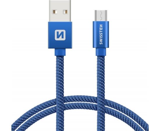 Swissten Textile Universāls Micro USB Datu un Uzlādes Kabelis 1.2m Zils