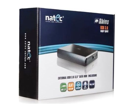 Natec RHINO External USB 3.0 enclosure for 3.5'' SATA HDDs, black aluminum