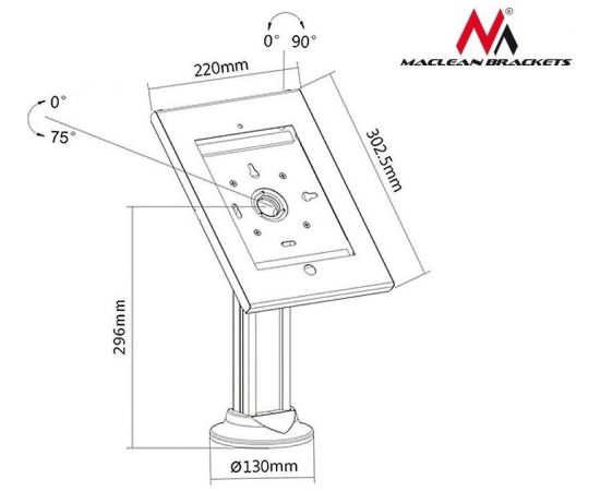 Maclean MC-677 Universal Desk Tablet Stand for Public Displays Lock Anti Theft