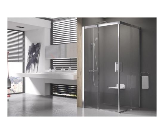 RAVAK MSRV4-100 dušas kabīne-stūris ar bīdāmām durvīm 100x100cm, kvadrāts, balts+stikls caurspīdīgs