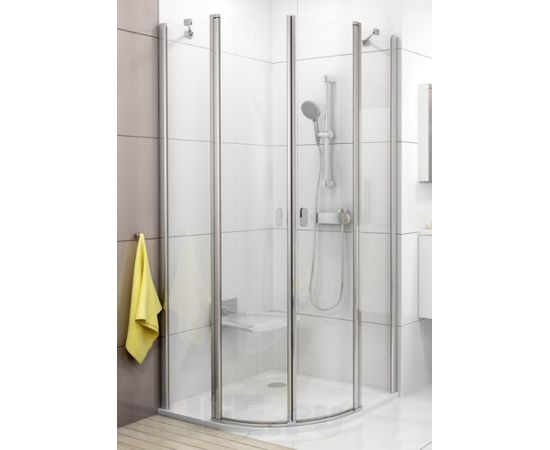 RAVAK CSKK4-80 dušas kabīne-stūris ar bīdāmām durvīm 80x80cm, R500, pusaplis, spīdīga+ caurspīdīgs stikls Dušas stūri