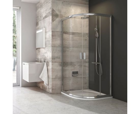 RAVAK Blix BLCP4-90 dušas stūris ar bīdāmām durvīm 90x90cm, R500, pusaplis, balts+stikls Grape