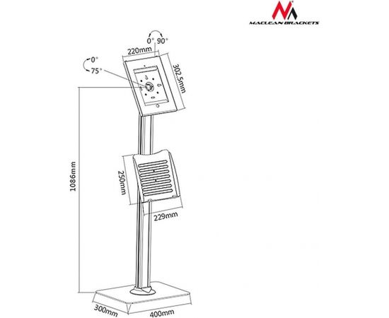 Maclean MC-724 Anti-theft Steel Floor Standing Kiosk With Catalogue Holder