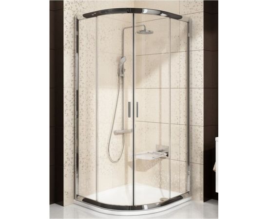 RAVAK BLCP4-90 dušas stūris ar bīdāmām durvīm 90x90cm, R500, pusaplis, balts+stikls caurspīdīgs