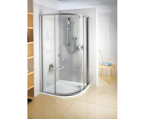 RAVAK PSKK3-80 dušas stūris ar atveramām durvīm 80x80cm, R500, pusaplis, balta/hroms+ caurspīdīgs stikls