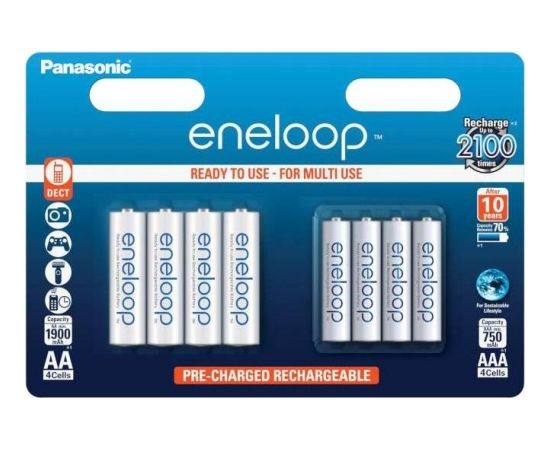 Panasonic Eneloop R6/AA 1900mAh, 4 Pcs + R03/AAA 750mAh, 4 Pcs, Blister