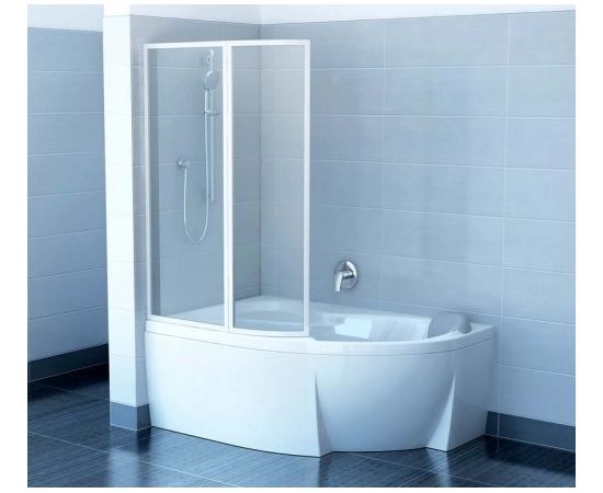 RAVAK VSK2 Rosa 140 R vannas sieniņa, divdaļīga verama labā, balts+stikls caurspīdīgs Dušas vannu sienas