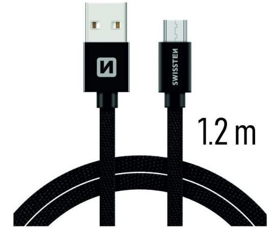 Swissten Textile Quick Charge Universāls Micro USB Datu un Uzlādes Kabelis 1.2m Melns