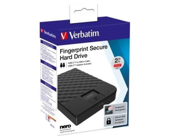 VERBATIM FINGERPRINT SECURE HDD 2TB AES 256 ENCRYPTION USB 3.1 GEN 1 (2.5'')