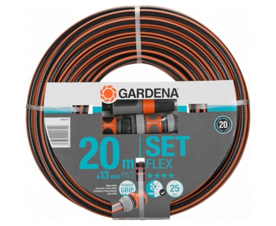 Gardena Comfort Flex šļūtene 13mm, 20m, elastīgāka KOMPLEKTS