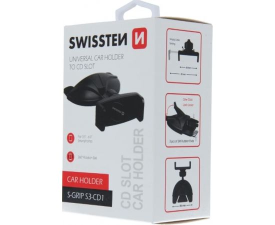 Swissten S-Grip S3-CD1 Универсальный Держатель В CD / Radio для Планшетов / Телефонов / GPS Черный