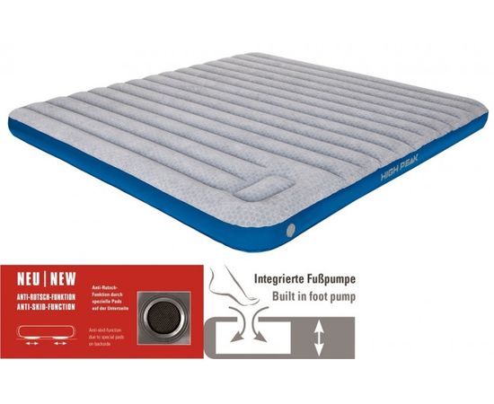 High Peak Cross Beam King Extra Long Airbed piepūšamā gulta ar integrētu kājas pumpi (40047)