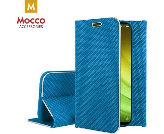 Mocco Carbon Leather Book Case Grāmatveida Maks Telefonam Apple iPhone X / XS Zils