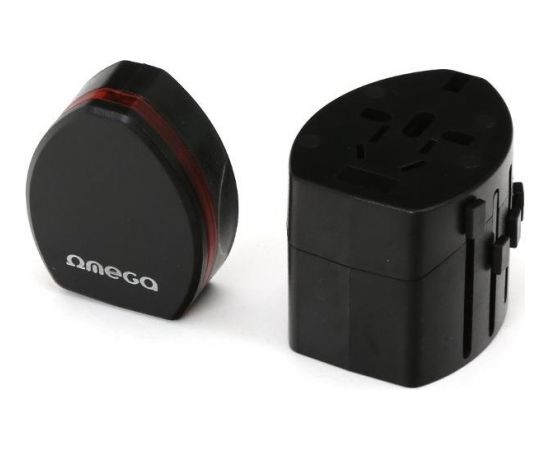 Omega 4in1 Universāls Strāvas ceļojuma adapteris / UK / EU / USA / China / + 2x USB 2.1A Melns