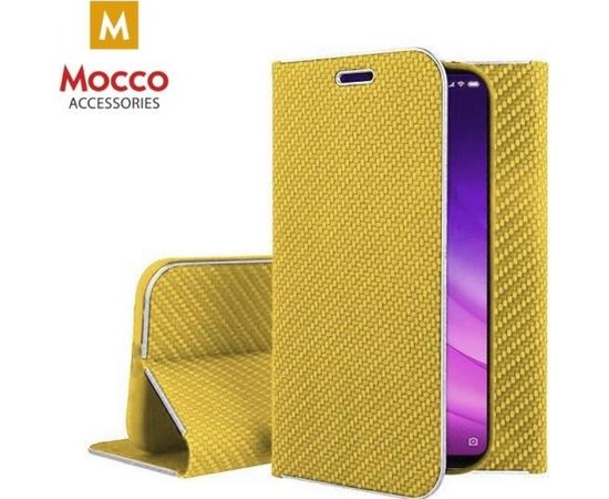 Mocco Carbon Leather Book Case Grāmatveida Maks Telefonam Apple iPhone X / XS Zeltains