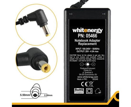 Whitenergy AC adapter 20V/4.5A 90W plug 5.5x2.5mm