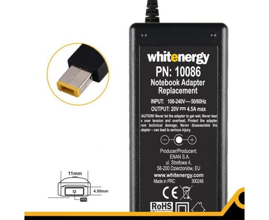 Whitenergy AC adapter 20V/4.5A 90W plug 11x4.5x0.6mm