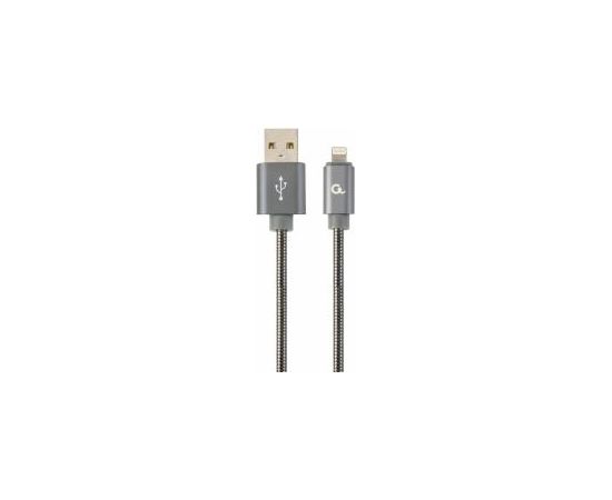Gembird USB Male - Lightning Male Premium spiral metal 2m Metallic Grey