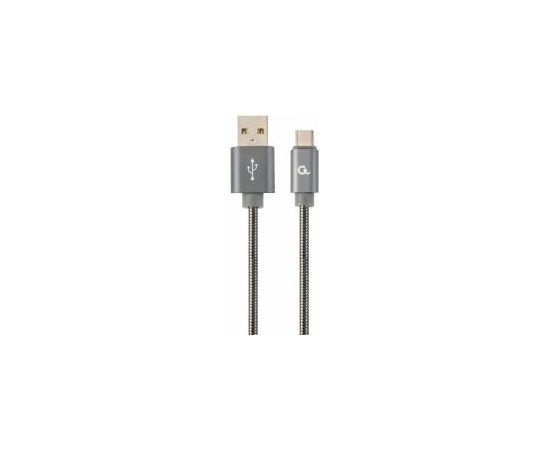 Gembird USB Male - USB Type C Male Premium spiral metal 1m Metallic Grey