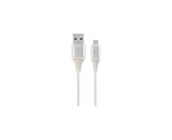 Gembird USB Male - Micro USB Male Premium cotton braided 2m Silver/White