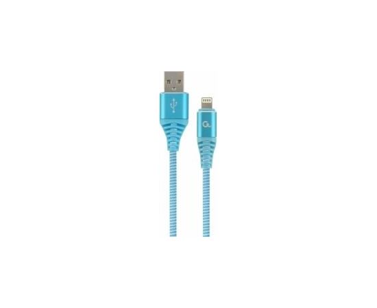 Gembird USB Male - Lightning Male Premium cotton braided 1m Blue/White