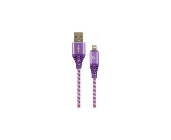 Gembird USB Male - Lightning Male Premium cotton braided 1m Purple/White