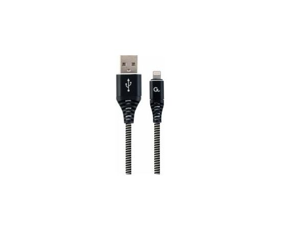 Gembird USB Male - Lightning Male Premium cotton braided 1m Black/White