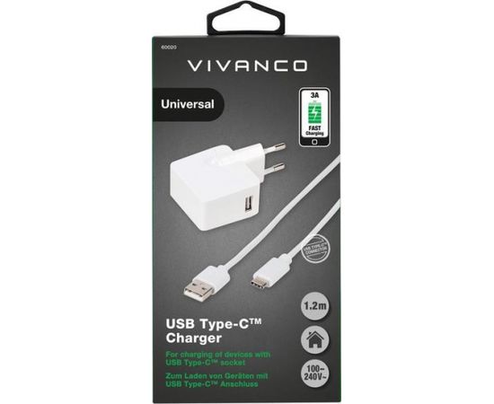 Зарядка Vivanco USB-C 3A 1,2м, белая (60020)