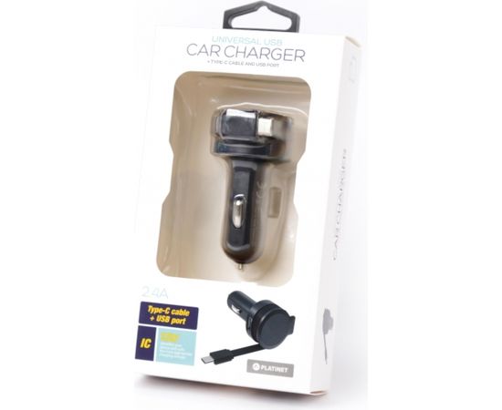 Platinet car charger 1xUSB 2,4A + USB-C cable (44652)