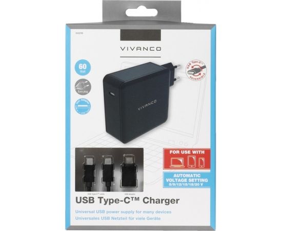 Vivanco USB-C charger + cable 60W (34316)
