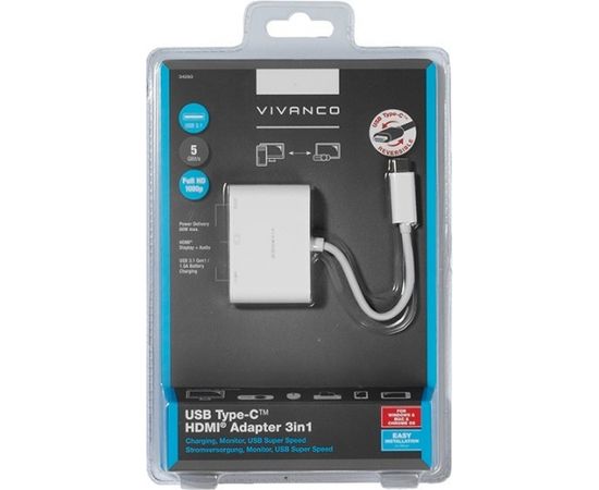 Vivanco adapteris USB-C - HDMI 3in1, balts (34293)