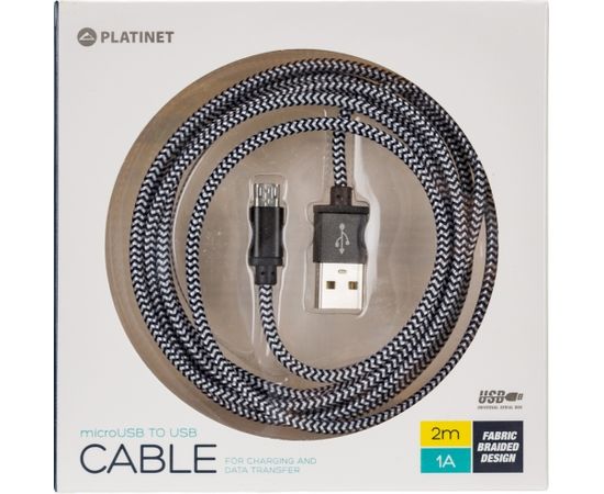 Platinet kabelis USB - microUSB 2m, melns