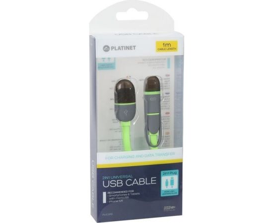 Platinet кабель USB - microUSB/Lightning 1м, зеленый (42872)