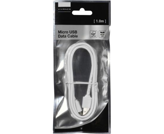 Vivanco USB kabelis - mikroUSB 1.0m, balts (35816)