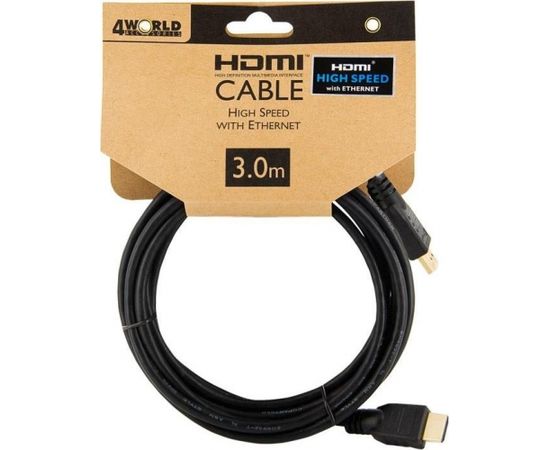 4World HDMI - HDMI cable High Speed with Ethernet (v1.4), 3D, HQ, BLK, 3m