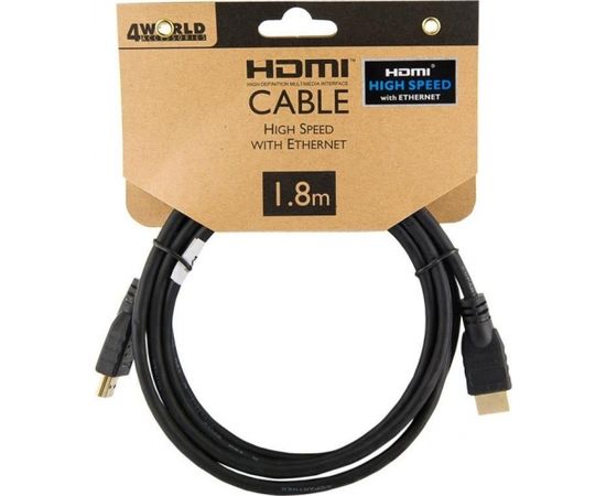 4World HDMI - HDMI cable High Speed with Ethernet (v1.4), 3D, HQ, BLK, 1.8m