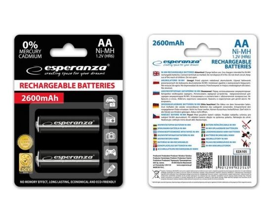 Esperanza EZA105 RECHARGEABLE BATTERIES Ni-MH AA 2600MAH 2PCS - BLACK