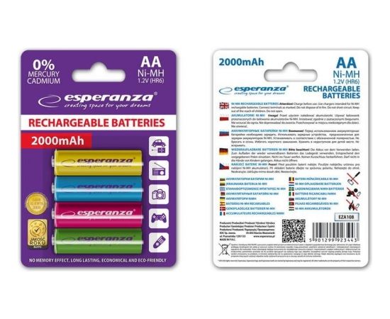 ESPERANZA EZA108 - RECHARGEABLE BATTERIES Ni-MH AA 2000MAH 4PCS - MIX COLOURS