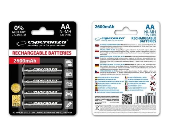 ESPERANZA EZA106 - RECHARGEABLE BATTERIES Ni-MH AA 2600MAH 4PCS - BLACK