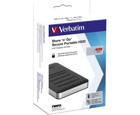 External HDD Verbatim Store & Go G1 2.5inch 2TB USB3.1 Black Secure Portable