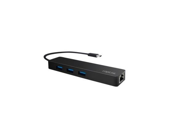 LOGILINK- USB-C hub, 3 ports + gigabit adapter, black