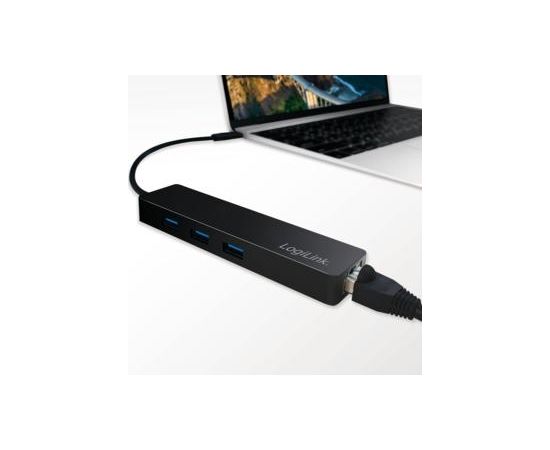 LOGILINK- USB-C hub, 3 ports + gigabit adapter, black