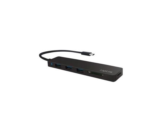 LOGILINK- Ultra-slim USB-C hub, 3 port + card reader, black USB / Type-C Hub