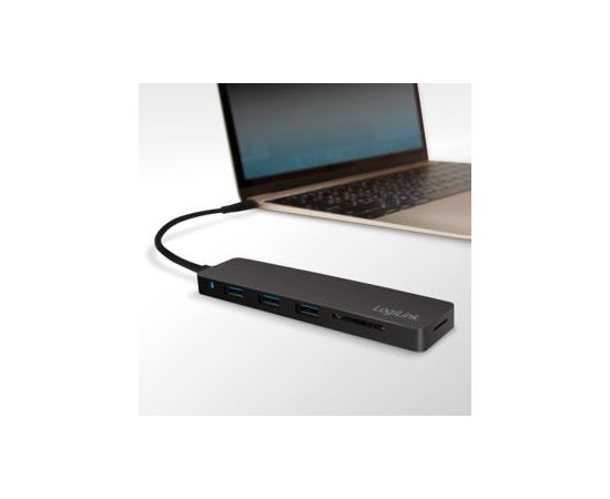 LOGILINK- Ultra-slim USB-C hub, 3 port + card reader, black USB / Type-C Hub