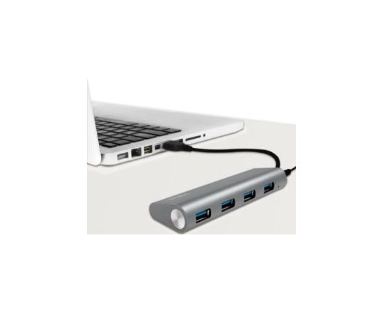 LOGILINK - USB 3.0 hub, 4 port with card reader, aluminum casing, silver