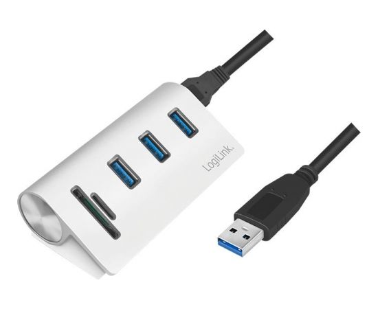 LOGILINK - USB 3.0, 3-port hub, with card reader and aluminum casing