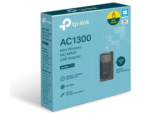 TP-LINK MU-MIMO USB 3.0 Adapter Archer T3U 2.4GHz/5GHz, 802.11ac, Internal antenna